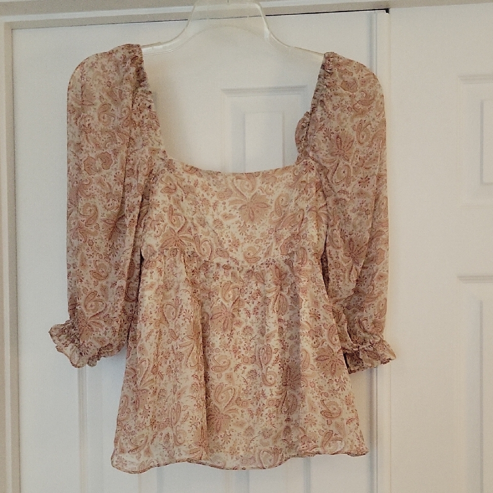 Altar'd State Paisley Blouse in Cream and Brown